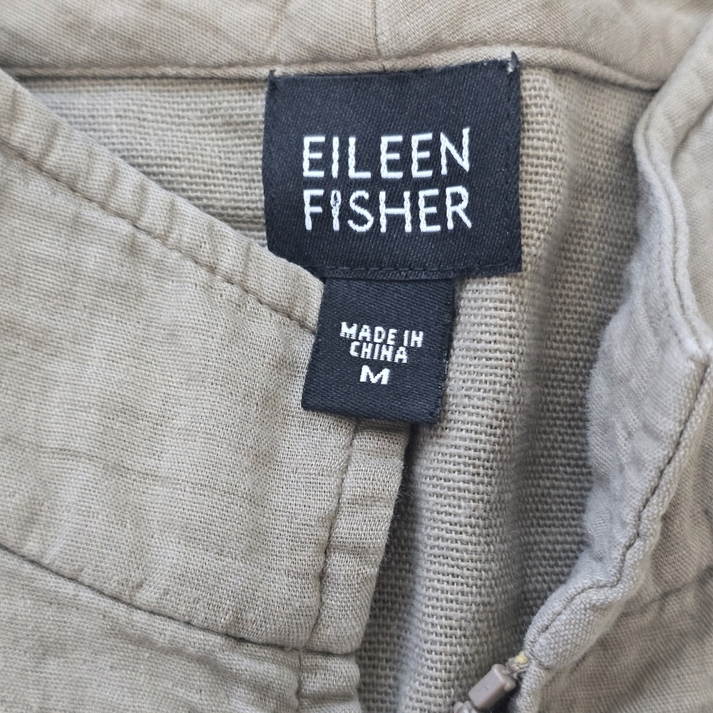 Eileen Fisher Ribbed Jacket Zipper Front Pockets Stucco Cotton Double Weave Grey - Picture 2 of 8
